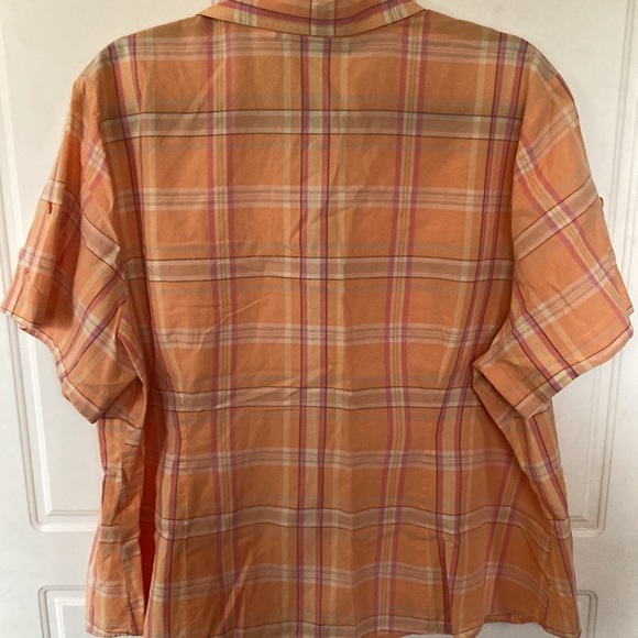 ❤️🔥5/20$ VILLAGER/Liz Claiborne💫Women's Peach/Pink Short Sleeve Button-Up Top - Picture 11 of 11